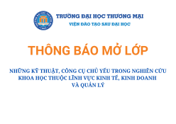 Thông báo mở lớp học “Những kỹ thuật, công cụ chủ yếu trong nghiên cứu khoa học thuộc lĩnh vực kinh tế, kinh doanh và quản lý”