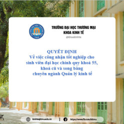 Quyết định công nhận tốt nghiệp cho sinh viên đại học chính quy khoá 55, khoá cũ và song bằng chuyên ngành Quản lý kinh tế