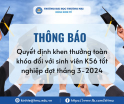 QUYẾT ĐỊNH KHEN THƯỞNG TOÀN KHOÁ ĐỐI VỚI SINH VIÊN TỐT NGHIỆP THÁNG 03/2024