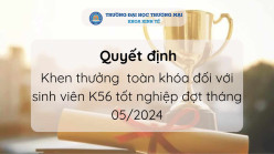 QUYẾT ĐỊNH KHEN THƯỞNG TOÀN KHOÁ ĐỐI VỚI SINH VIÊN TỐT NGHIỆP THÁNG 05/2024