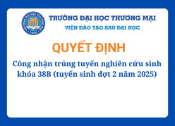 Công nhận trúng tuyển nghiên cứu sinh khoá 38B (tuyển sinh đợt 2 năm 2025)