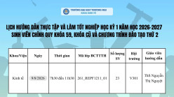 Lịch hướng dẫn thực tập và làm tốt nghiệp học kỳ 1 năm học 2026 - 2027 sinh viên chính quy khóa 59, khóa cũ và chương trình đào tạo thứ 2